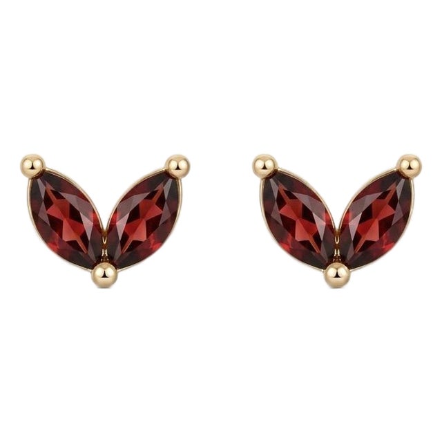Natural Garnet Stud Earrings | Dainty 18k Gold Plated Minimalist Studs | January Birthstone Gift for Women - A Pair For Sale