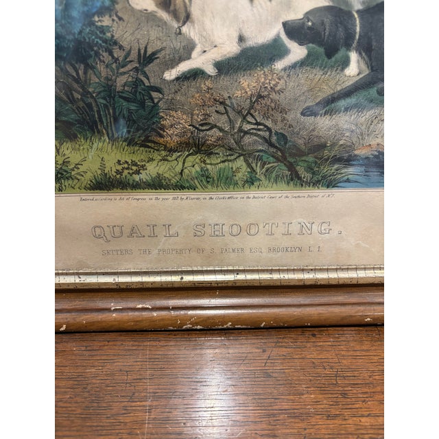 Original 1852 N. Currier "Quail Shooting" Hand-Colored Lithograph by Fanny Palmer - Nice Margins- Framed For Sale - Image 4 of 12