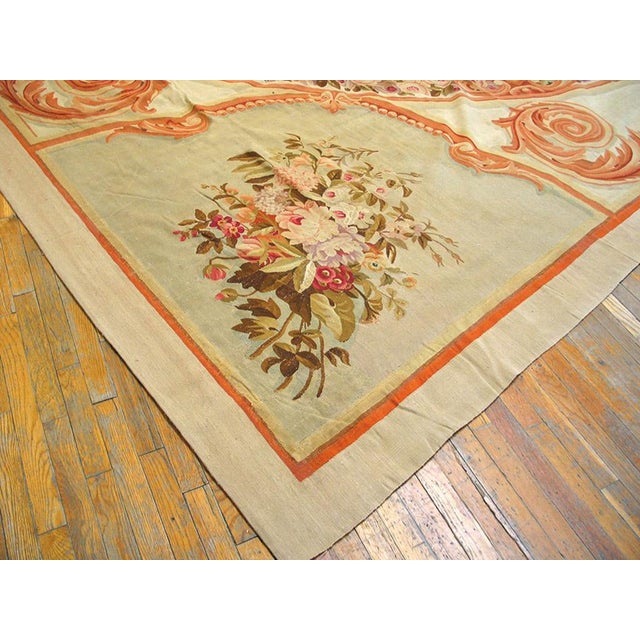 Textile 1880s Ivory Floral Antique European Aubusson Rug 17'9" X 17'9" Handknotted Wool Carpet For Sale - Image 7 of 7