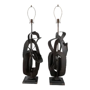 Pair of Monumental Brutalist Lamps by Richard Barr