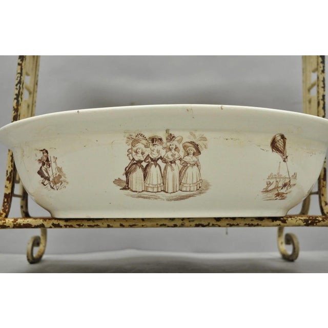 Antique French Victorian Child's Wrought Iron Wash Stand W/ K&g Luneville Basin For Sale - Image 10 of 17
