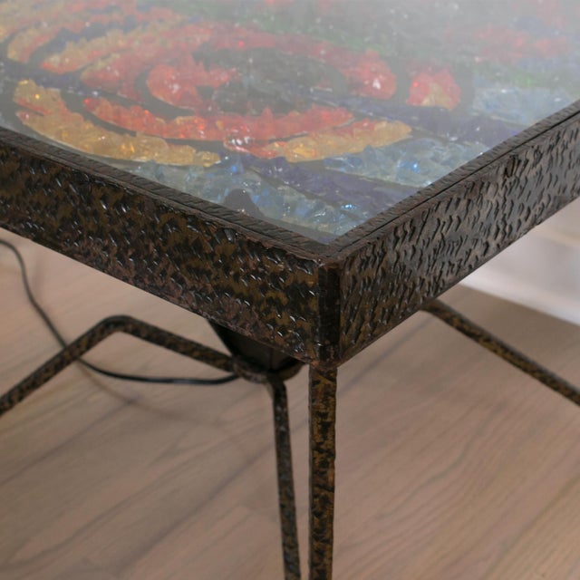Orange Mid-Century Wrought Iron and Glass Mosaic Side Coffee Table, France 1960s For Sale - Image 8 of 18