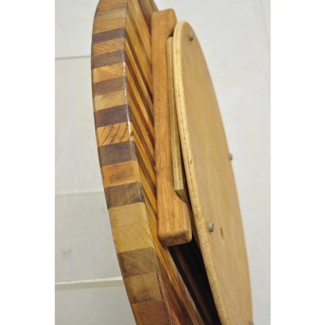 Vintage Mid Century Modern Teak & Oak Wood 24" Round Spinning Charcuterie Cutting Board For Sale - Image 11 of 12