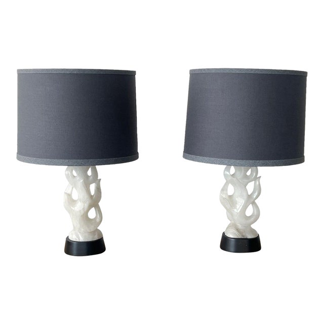 1950s Maurizio Tempestini Mid-Century Alabaster Sculpted Flame Lamps - Pair For Sale
