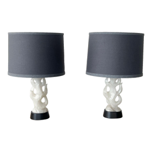 1950s Maurizio Tempestini Mid-Century Alabaster Sculpted Flame Lamps - Pair