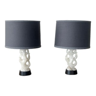Maurizio Tempestini Mid-Century Alabaster Sculpted Flame Lamps - Pair For Sale