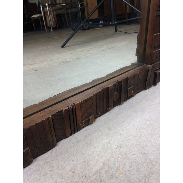 Mid Century Modern Arch Top Wall Mirror With Brutalist Style Wood Frame For Sale - Image 15 of 18