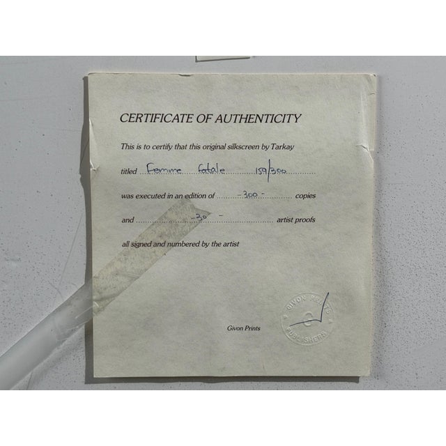 Itzchak Isaac Tarkay, Fauvsim, "Femme Fatale" Signed and Numbered Silkscreen, 20th C. For Sale - Image 9 of 9