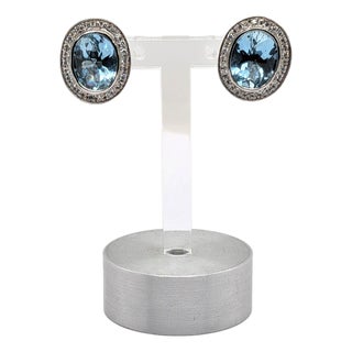 Late 20th Century Aquamarine Stud Earrings With a Diamond Halo in 14k White Gold, A Pair For Sale