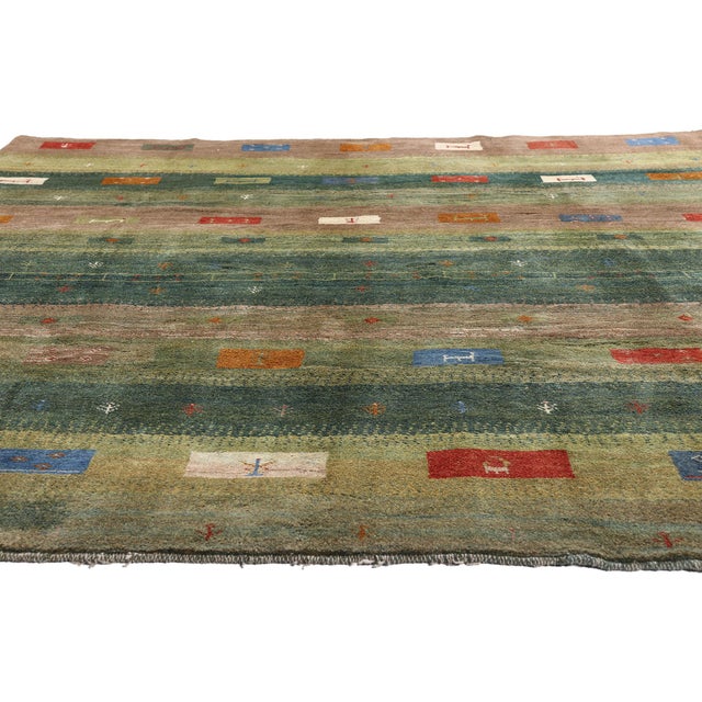 Tribal Vintage Persian Gabbeh Rug, 07'07 X 09'03 For Sale - Image 3 of 10