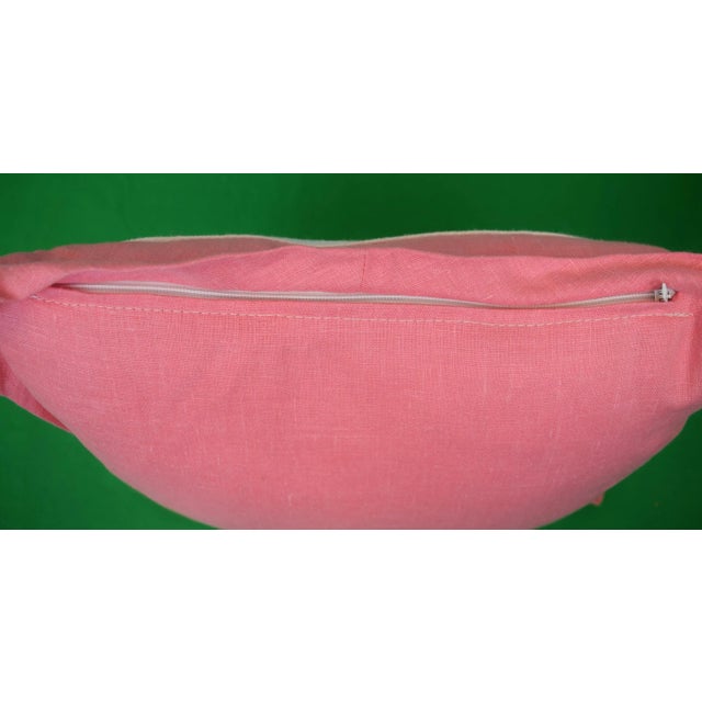 Traditional Shell Pink Linen W/ White Square Trim Pillow Provenance: The Susie Hilfiger Collection For Sale - Image 3 of 3