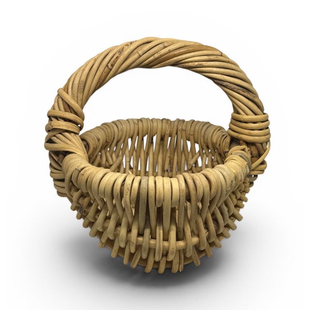 1960s Vintage Small French 9” Handwoven Thick Wicker Gathering Basket For Sale - Image 5 of 12