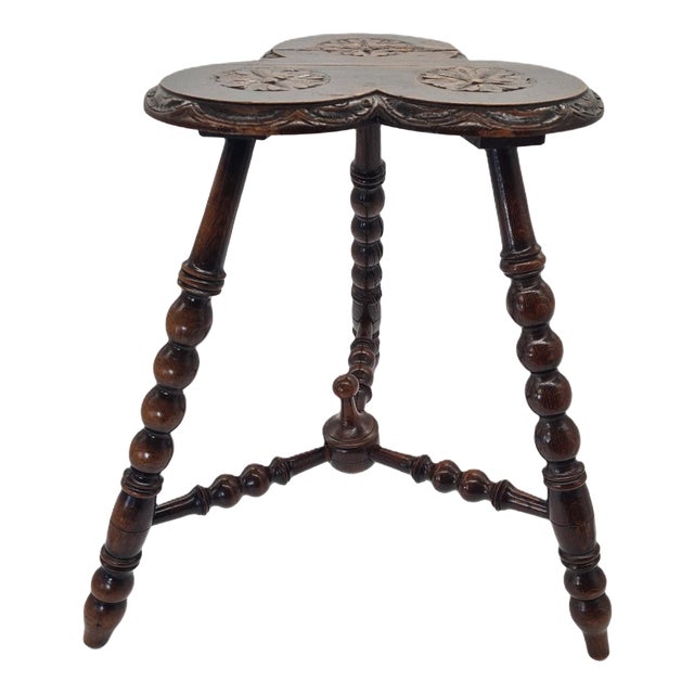 Antique Oak Side Table with Ornate Tabletop, 1920s For Sale