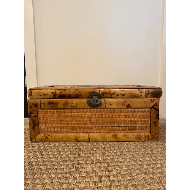 Rare burnt bamboo trunk with woven rattan. Great condition with only minor water damage on the inside (visible in photos)....