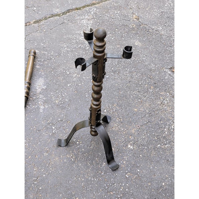 1950's Vintage Cast Iron Fireplace Tools Stand Set 4 Piece Seymour Style For Sale In Washington DC - Image 6 of 6