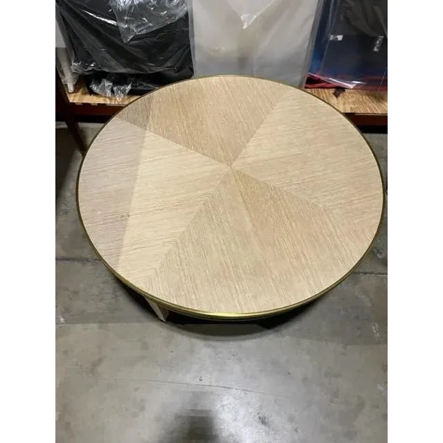 HIghland House Basile Cocktail table in Blonde Oak and Brass. New model with some imperfections on the top (some scratches).