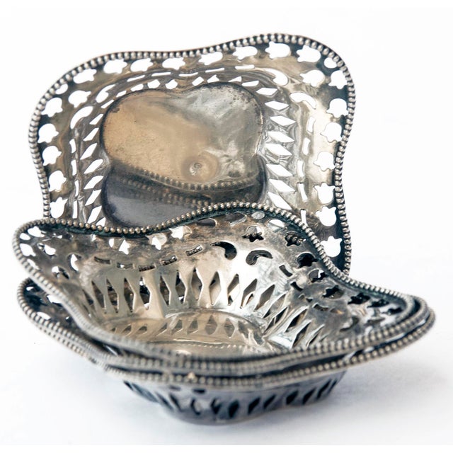 Traditional Early 20th Century Tiny Sterling Silver Square Trays- Set of 3 For Sale - Image 3 of 7