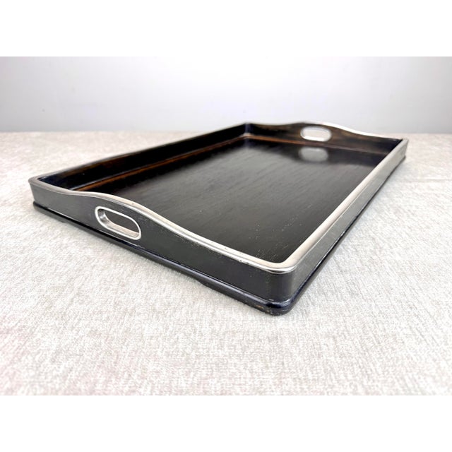 A beautiful, elegant and rare Japanese zitan wood tea / serving tray with galleried sterling silver rim and handle...