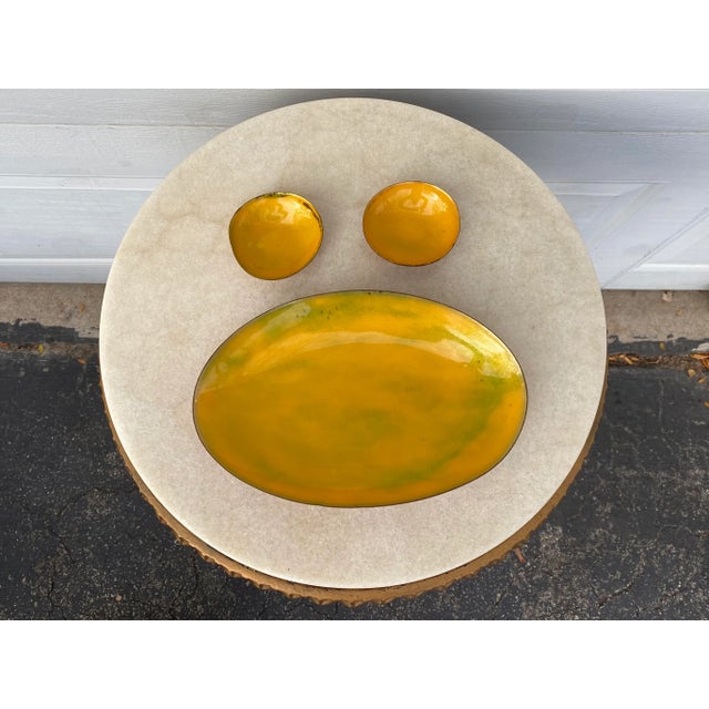 Yellow Enameled Copper Dishes- Set of Three For Sale - Image 11 of 12