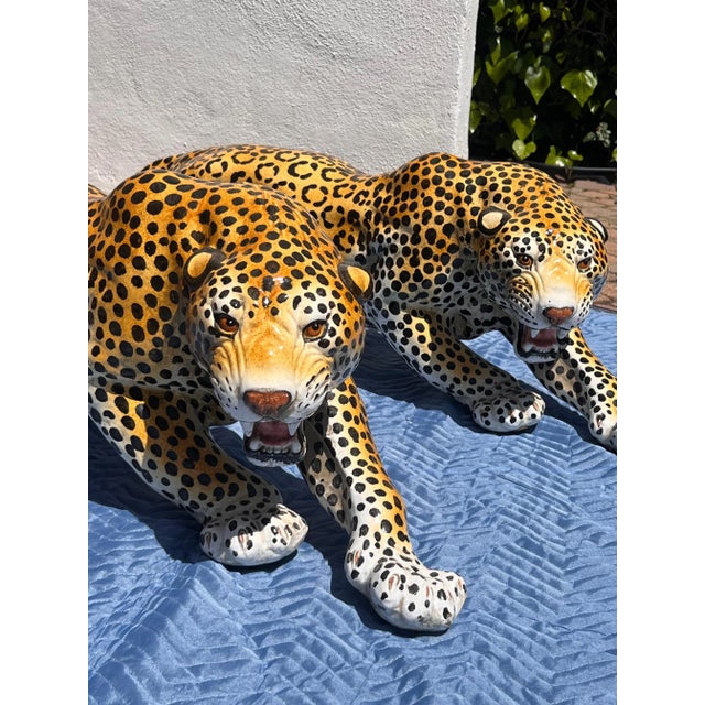 Mid 20th Century Monumental Vintage Italian Ceramic Leopards - Set of 2 For Sale - Image 11 of 12