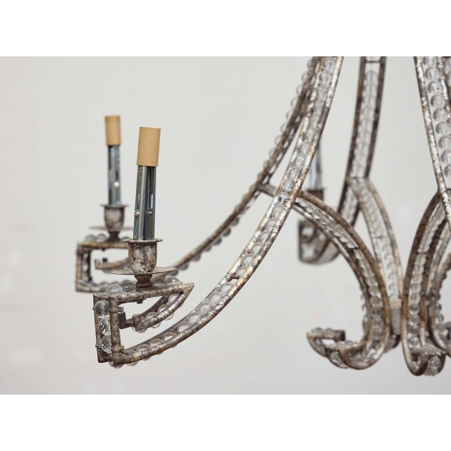 Transparent 19th Century French Iron and Beaded Six-Light Chandelier For Sale - Image 8 of 11