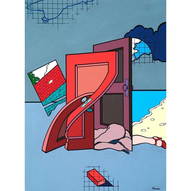 Woman/Doors - Acrylic on Canvas by J. Carruana - 1977 For Sale - Image 4 of 4
