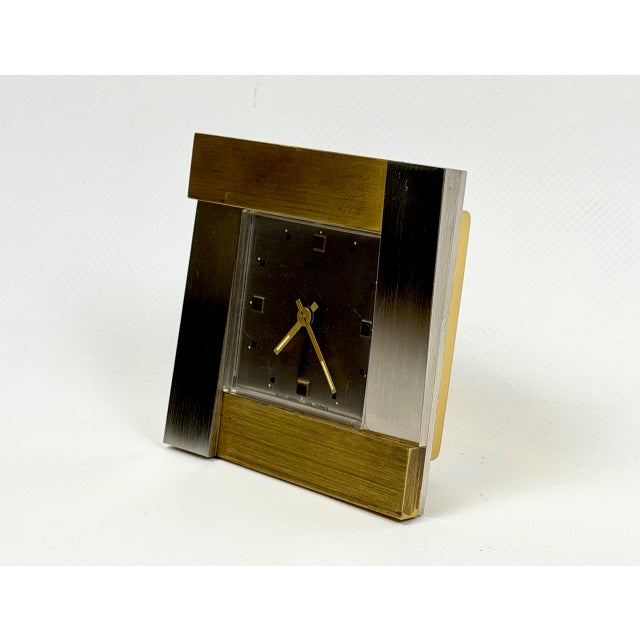 Postmodern French Brutalist Steel and Brass Table Clock from Seiko, Japan, 1980s For Sale - Image 3 of 14