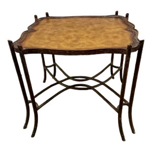 Dennis & Leen Iron & Leather Top Faux Twig Bois Side Table