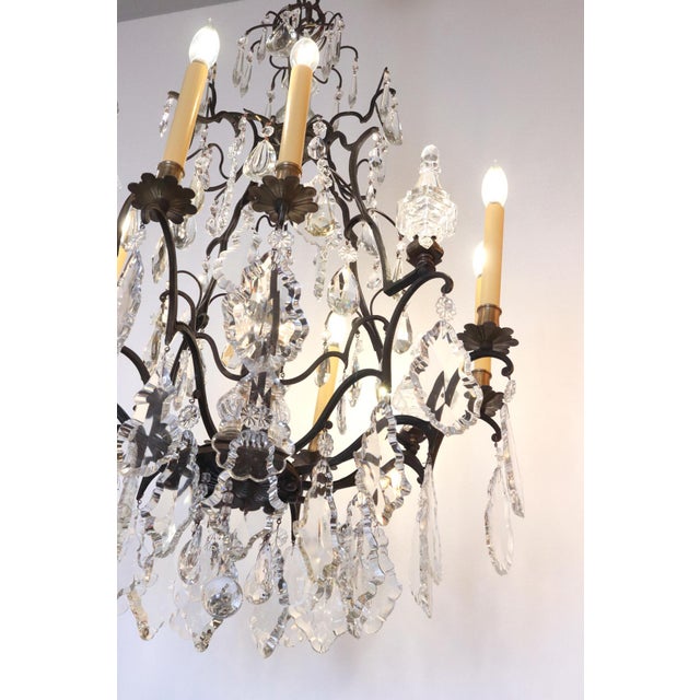 Antique French 12 Arm Bronze & Crystal Chandelier For Sale In New York - Image 6 of 14