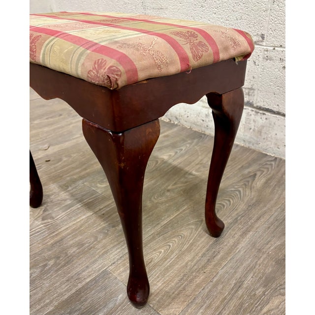 Vintage Bombay Company Queen Anne Style Upholstered Footstool For Sale - Image 10 of 14
