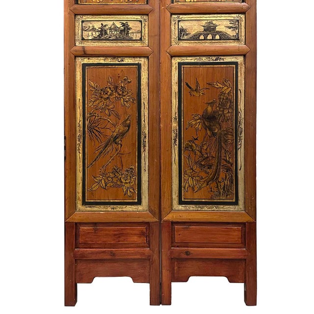 Brown Early 20th Century Chinese 7 Panels Folding Screen, Room Divider For Sale - Image 8 of 9