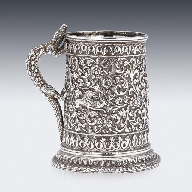 Antique Indian Kutch Silver Mug by Oomersi Mawji for Bhuj, 1890s For Sale - Image 3 of 13