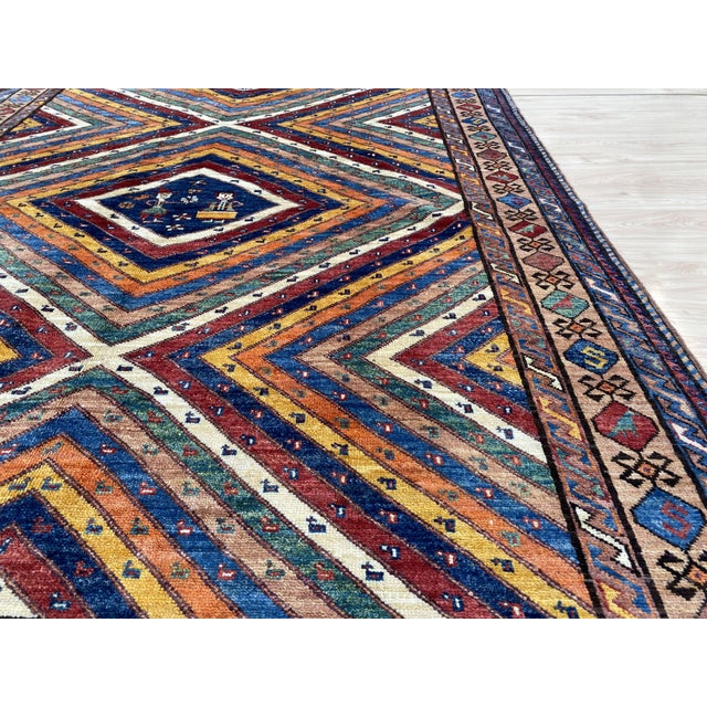 Fine Afghan Kazak Style Rainbow Sunburst Wool Rug 5x7 For Sale - Image 9 of 13