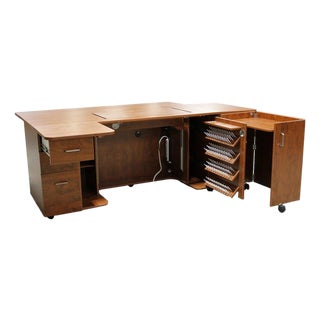 Horn of America Sewing/Craft Table Cabinet - Warm Finish For Sale