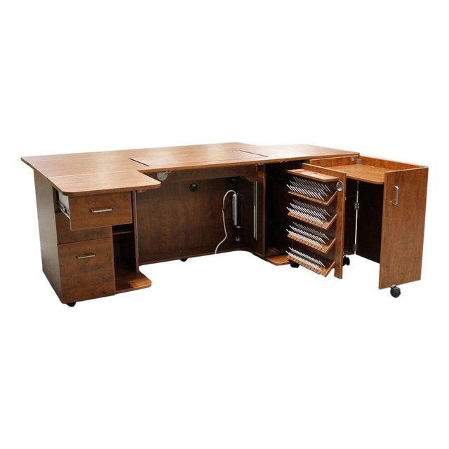 Horn of America Sewing/Craft Table Cabinet - Warm Finish For Sale