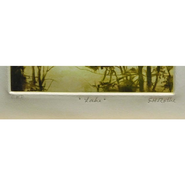 Impressionist G H Rothe "Lake" 1988 Landscape Framed Mezzotint on Paper Hand Signed Make Offer For Sale - Image 3 of 5
