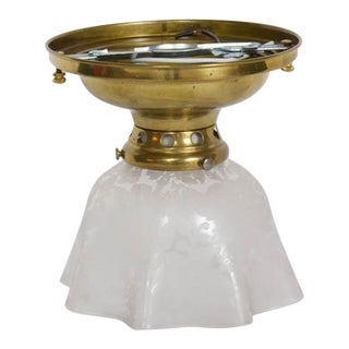 Small Flush Mount Fixture With Victorian Etched Handkerchief Glass For Sale
