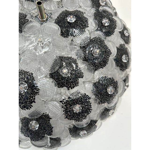 Glass Contemporary Clear and Black Flowers Murano Glass Flush Mount For Sale - Image 7 of 8