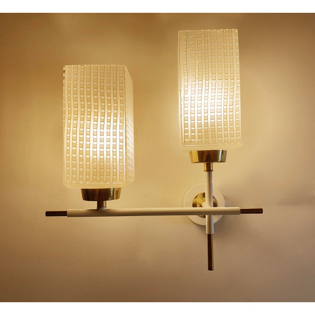Metal Mid-Century Modern French Glass Sconces, 1960s, Set of 2 For Sale - Image 7 of 18
