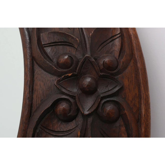 Mid-Century Modern Large Rustic Oak Wall Mirror with Floral Carvings, France, 1900s For Sale - Image 3 of 11