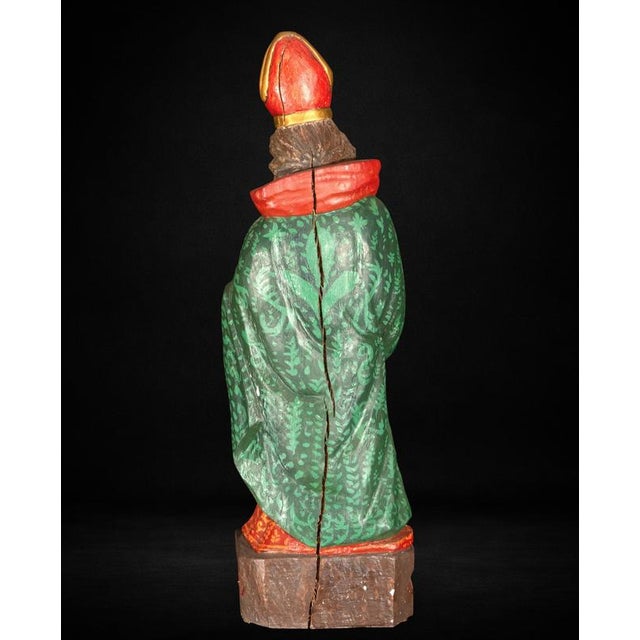 Wood Peruvian Colonial Artist, Polychromed Sculpture of Saint Urban I, 1750, Wood For Sale - Image 7 of 9