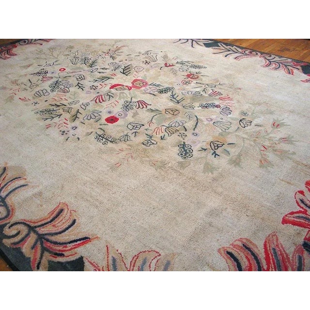 Folk Art Antique American Hooked Rug For Sale - Image 3 of 5