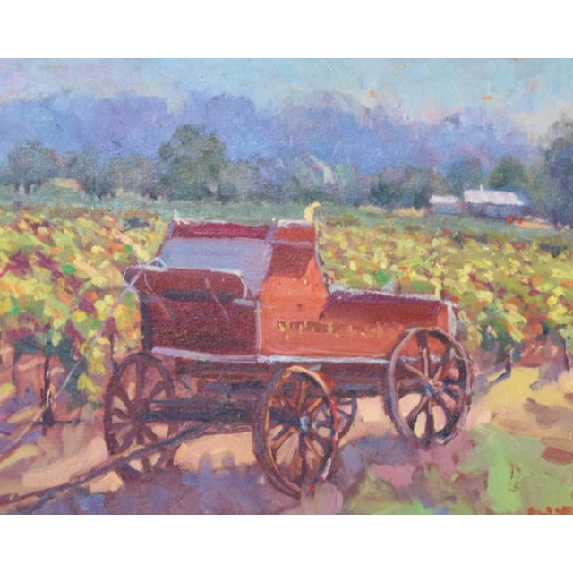 Red Silvio Silvestri, Listed Artist (1948-2018) California Farmland Landscape Painting W/ Antiqued Ornate Gold Frame For Sale - Image 8 of 10