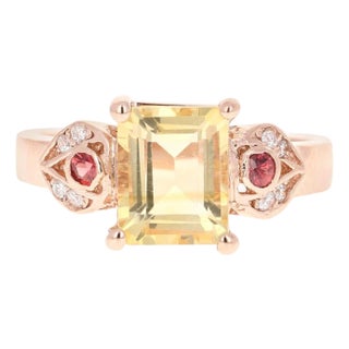 2.45 Carat Citrine Sapphire Diamond 14 Karat Rose Gold Ring, Size 7 For Sale