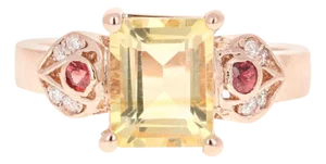 2.45 Carat Citrine Sapphire Diamond 14 Karat Rose Gold Ring, Size 7
