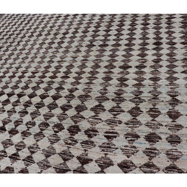 Brown Tribal Moroccan With Intricate Diamond Pattern in White and Brown Tones 8'3 X 9'8 For Sale - Image 8 of 18