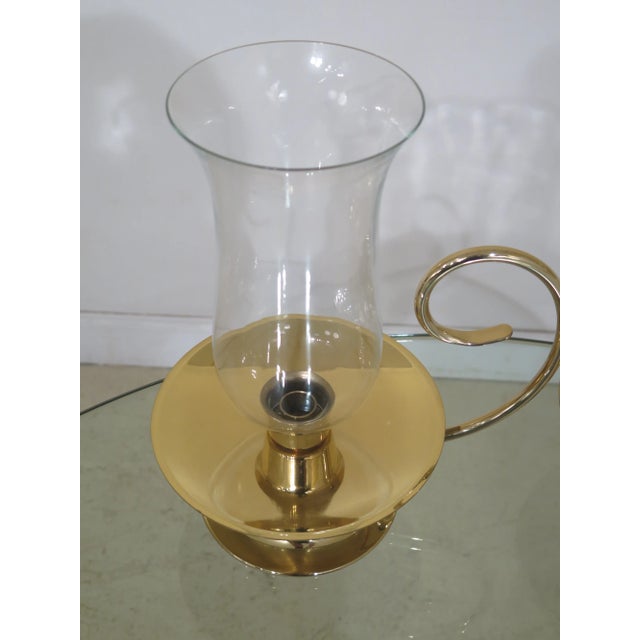 Traditional Baldwin Brass Candlesticks W. Glass Globes - a Pair For Sale - Image 3 of 7