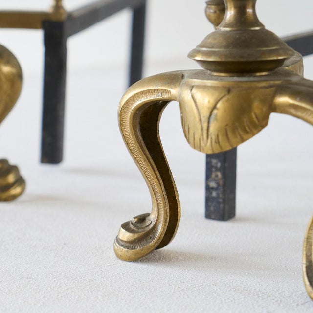 Large Neoclassical Andirons in Patinated Brass, 1920s, Set of 2 For Sale - Image 4 of 9