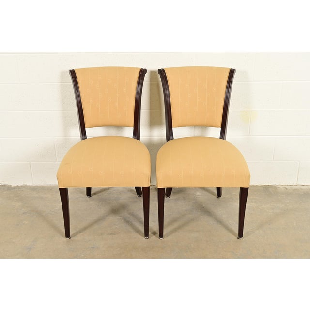 Art Deco Barbara Barry for Baker Furniture Modern Regency Mahogany Side Chairs or Dining Chairs, Pair For Sale - Image 3 of 14