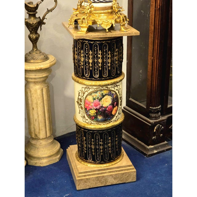 2010s Baroque-Style Black Porcelain Vase With Marble Pedestal & Gold Leaf Details For Sale - Image 5 of 8